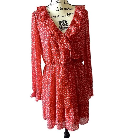 Red Ruffle Floral Mini Dress - Picture 8 of 8